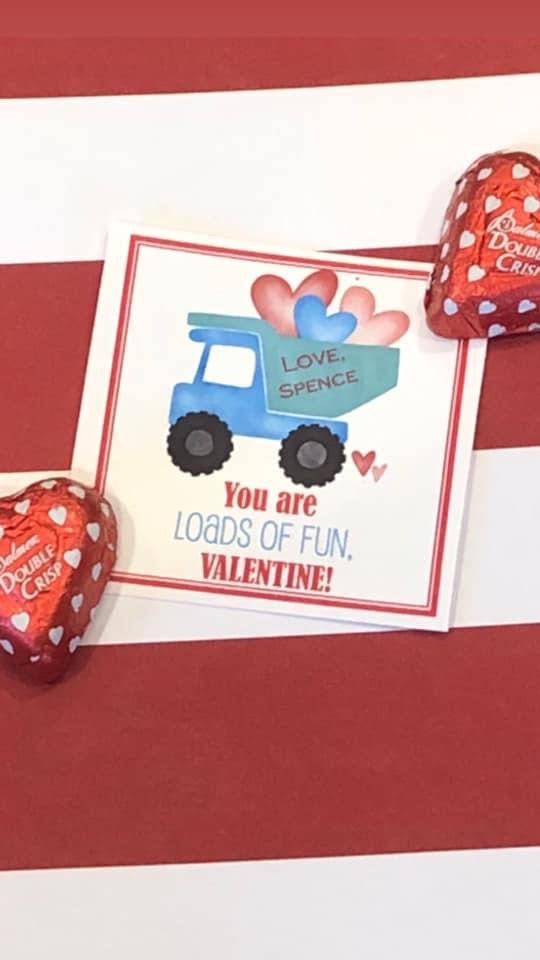 Dump truck Valentine’s Day tags